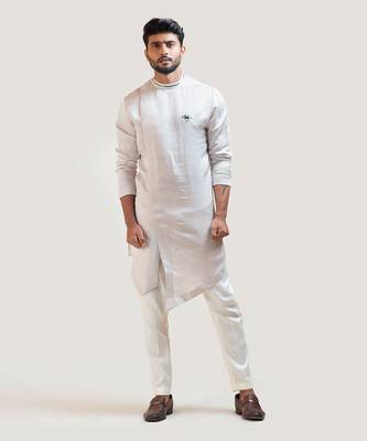 CreamOverlapping Embroidered Kurta Set 1