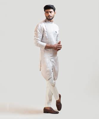 CreamOverlapping Embroidered Kurta Set 2