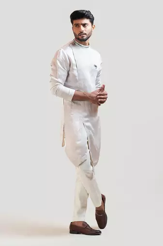 CreamOverlapping Embroidered Kurta Set