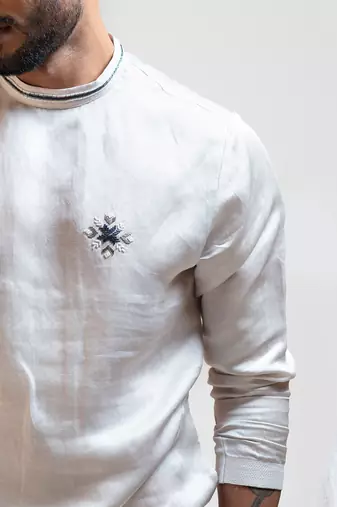 CreamOverlapping Embroidered Kurta Set