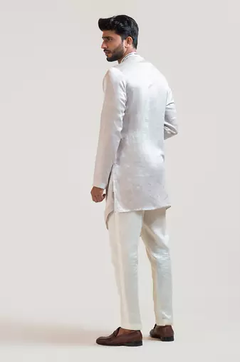 CreamOverlapping Embroidered Kurta Set
