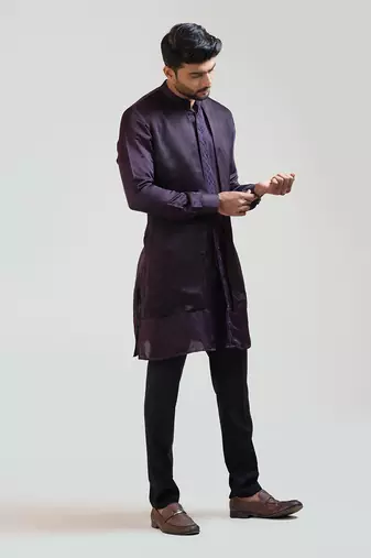 Purple Double panelled Embroidered Kurta Set