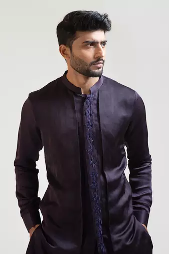 Purple Double panelled Embroidered Kurta Set