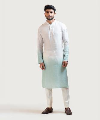Grey To Green Ombre Shaded Embroidered Kurta Set 1