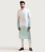 Grey To Green Ombre Shaded Embroidered Kurta Set