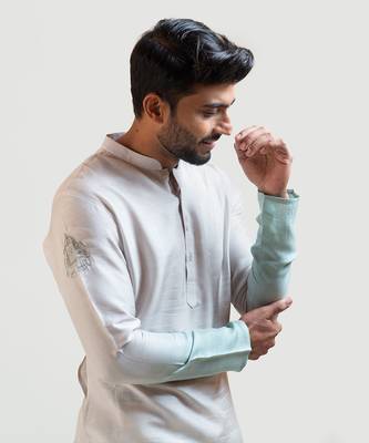 Grey To Green Ombre Shaded Embroidered Kurta Set 2
