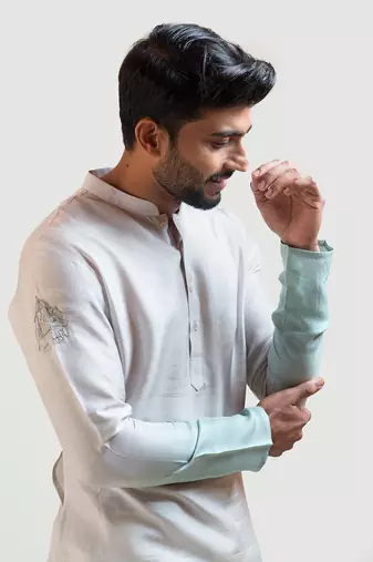 Grey To Green Ombre Shaded Embroidered Kurta Set
