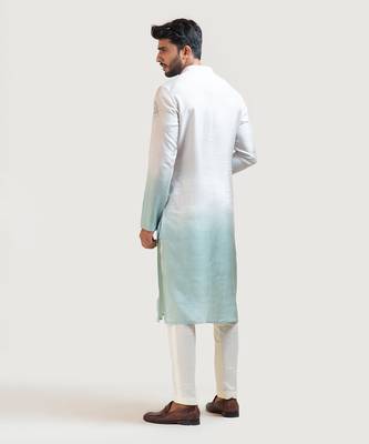 Grey To Green Ombre Shaded Embroidered Kurta Set 4