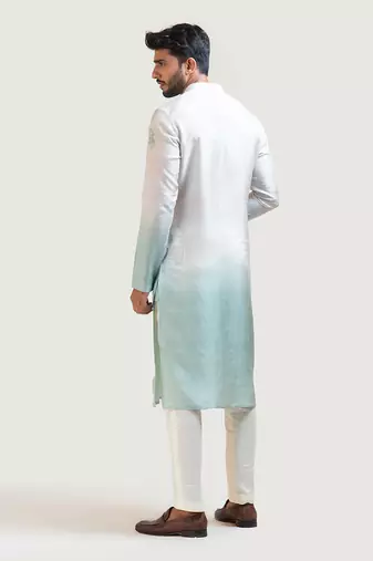 Grey To Green Ombre Shaded Embroidered Kurta Set