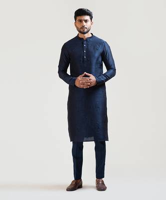Navy Blue Bullion Leaf Embroidered Kurta Set 1