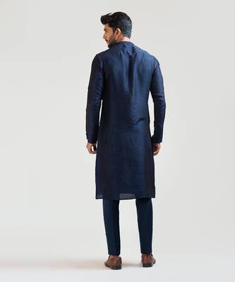 Navy Blue Bullion Leaf Embroidered Kurta Set 3