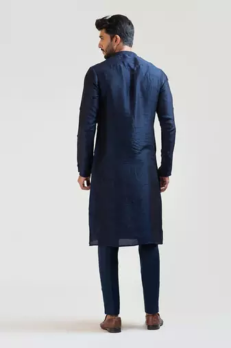 Navy Blue Bullion Leaf Embroidered Kurta Set