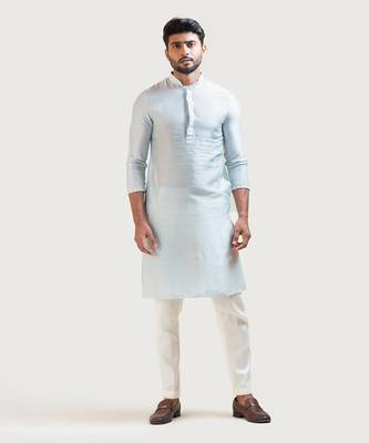 Ice Blue Straight embroidered Kurta 1