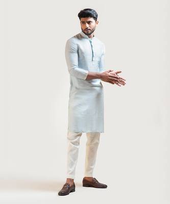 Ice Blue Straight embroidered Kurta 2