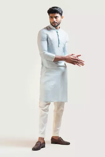 Ice Blue Straight embroidered Kurta