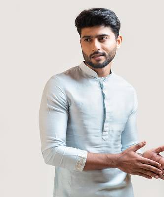 Ice Blue Straight embroidered Kurta 3