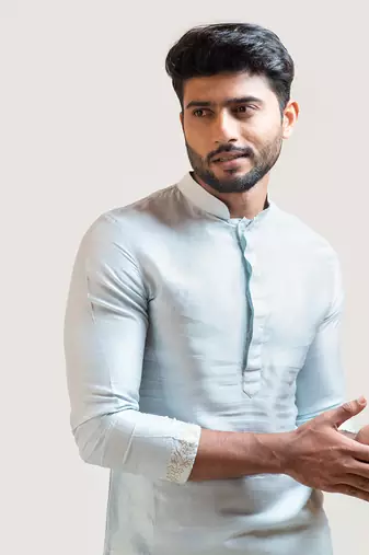 Ice Blue Straight embroidered Kurta