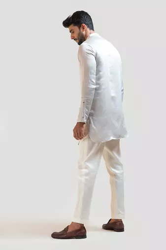 Grey Short Kurta with Pintucks Detailing Set