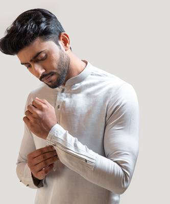 Grey Short Kurta with Pintucks Detailing Set 4