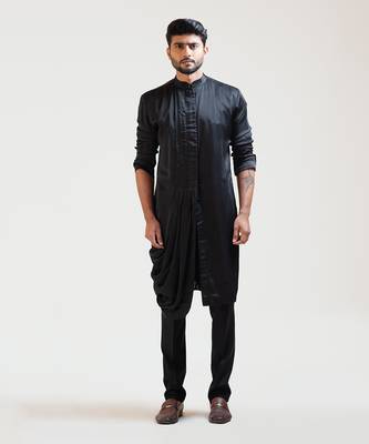 Black Side Drape Kurta Set 1
