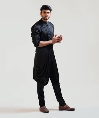 Black Side Drape Kurta Set 2