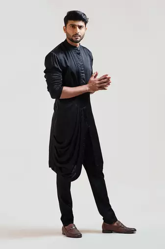 Black Side Drape Kurta Set