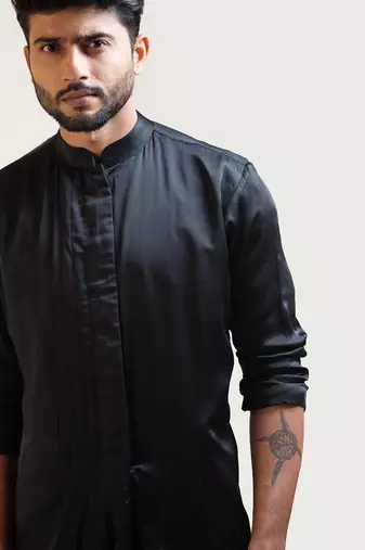 Black Side Drape Kurta Set