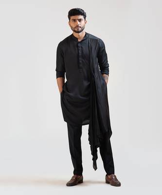 Black Long Drape Kurta Set 1