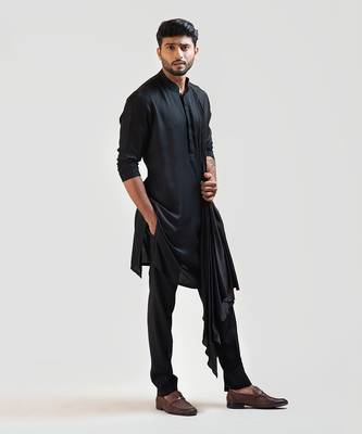 Black Long Drape Kurta Set 2