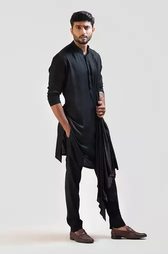 Black Long Drape Kurta Set