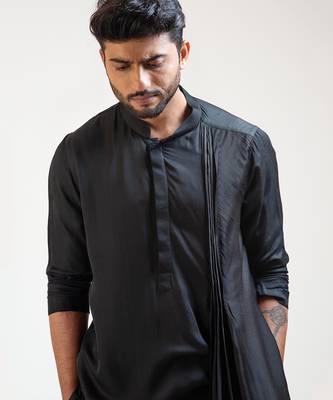 Black Long Drape Kurta Set 3