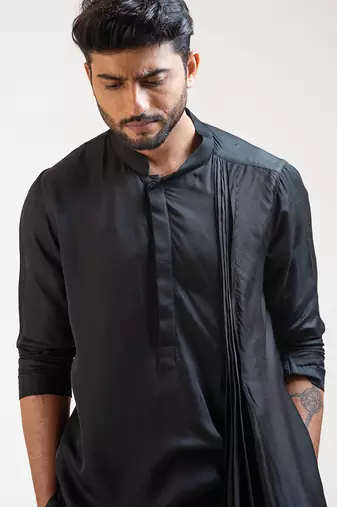 Black Long Drape Kurta Set