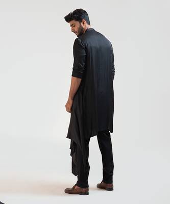 Black Long Drape Kurta Set 4