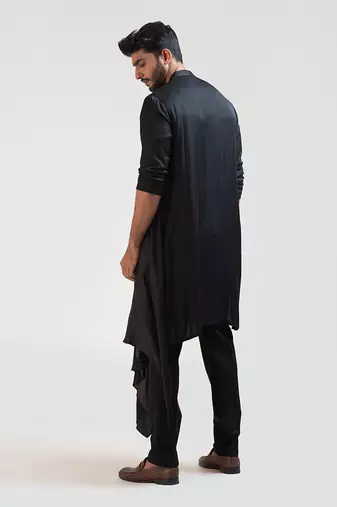 Black Long Drape Kurta Set