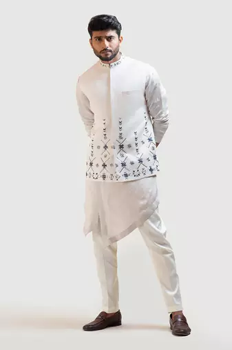 Phulkari Nehru with CreamOverlapping Embroidered Kurta Set