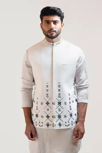 Phulkari Nehru with CreamOverlapping Embroidered Kurta Set