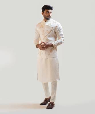 Cream Chintz Embroidered Nehru with Cream Embroidered kurta Set 1