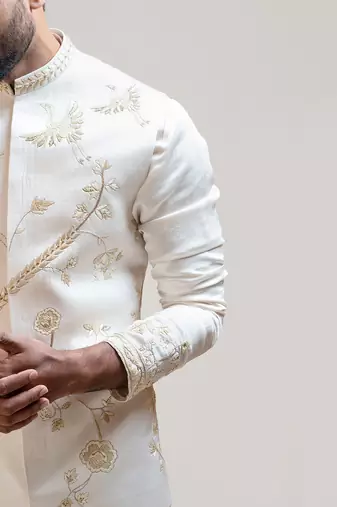 Cream Chintz Embroidered Nehru with Cream Embroidered kurta Set