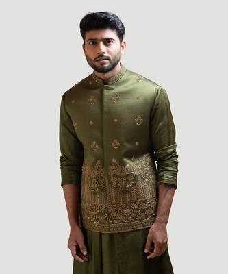 Mehendi Green Palki Nehru with Mehendi Green Drape Kurta Set 3