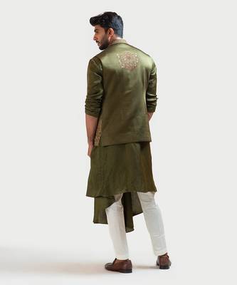 Mehendi Green Palki Nehru with Mehendi Green Drape Kurta Set 5