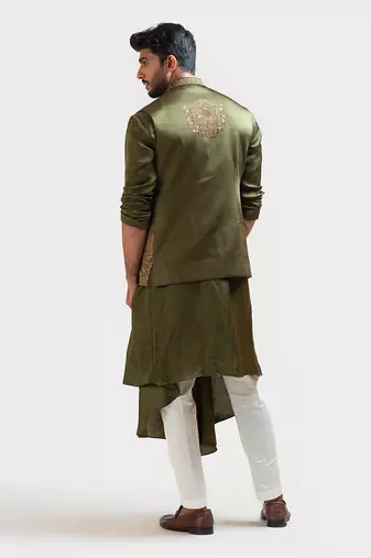 Mehendi Green Palki Nehru with Mehendi Green Drape Kurta Set