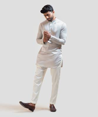 Grey Maple Leaf Nehru with Grey Short Kurta Set with Pintucks Detailing 5