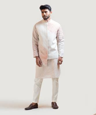 Grey A-Symmetric Nehru with Grey Circular embroidery kurta Set 1