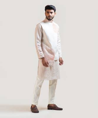 Grey A-Symmetric Nehru with Grey Circular embroidery kurta Set 2