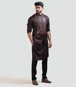 Coco Brown Mirrorwork Nehru with Coco Brown A-Symmetric Embroidered Kurta Set