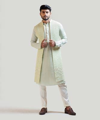 Long mint green chikankari Nehru with Mint Green Embroidered kurta Set 1