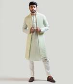 Long mint green chikankari Nehru with Mint Green Embroidered kurta Set