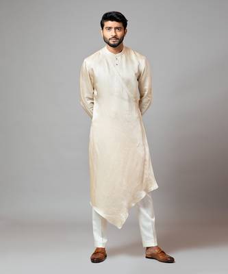 Champagne Drape Kurta With Minimal Embroidery On Sleeves 1