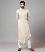 Champagne Drape Kurta With Minimal Embroidery On Sleeves