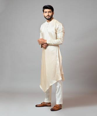 Champagne Drape Kurta With Minimal Embroidery On Sleeves 2